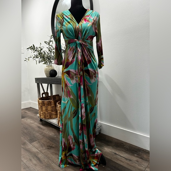 Pink Lily Floral Maxi Dress - Teal and Pink - Picture 2 of 3